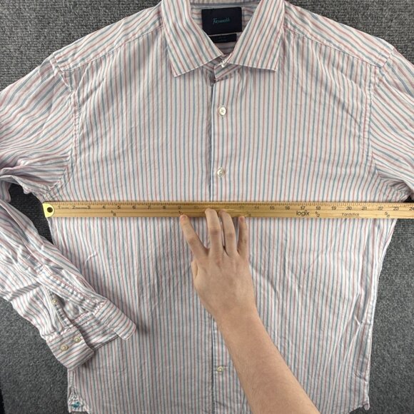 Faconnable Blue Red Striped 17 French Long Sleeve Men Shirt Button Up Spread - Picture 8 of 16